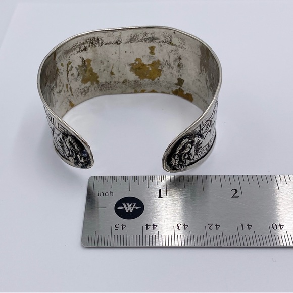 Vintage Asian Foo Dog Lion Dragon Silver Tone Cuff Bracelet - Picture 12 of 13
